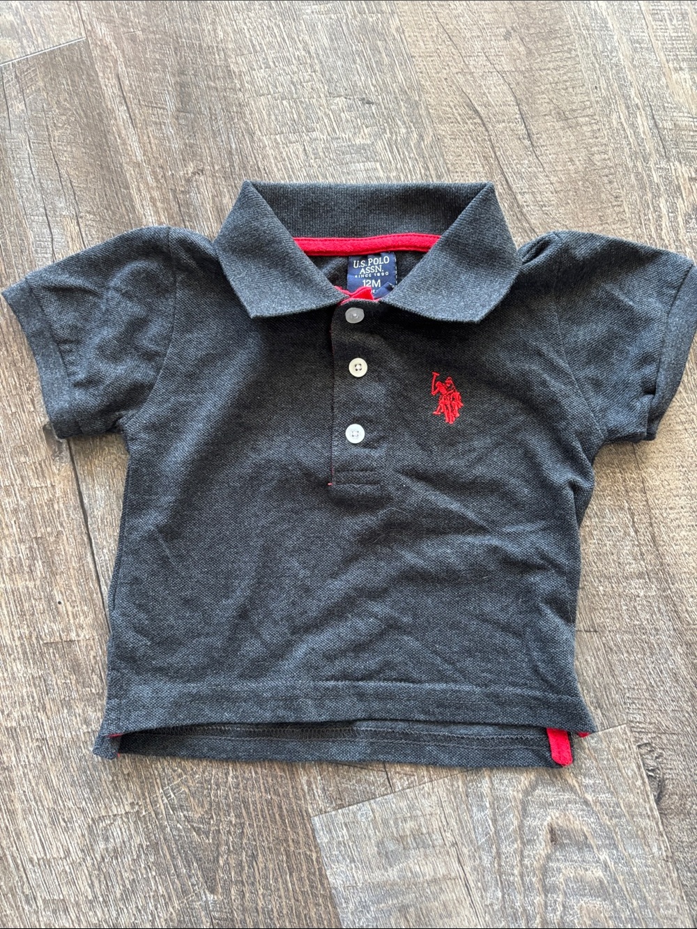 U.S. Polo Assn. Charcoal Gray Toddler Polo with Red Logo Accent